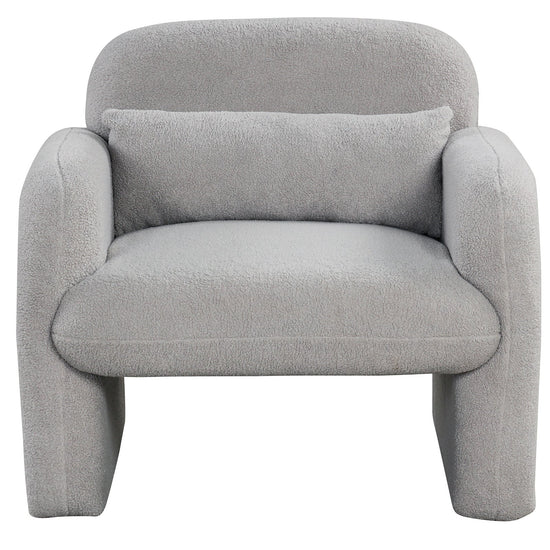 Gray Sherpa accent chair with armrests and waist pillow, modern armchair by DirectDeals, featuring plush upholstery and comfortable design.