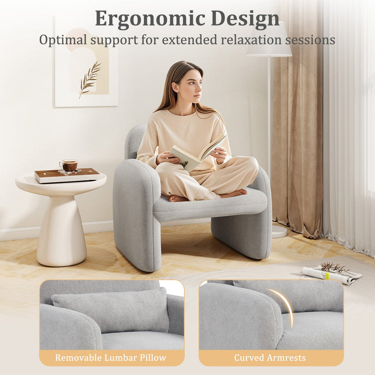 Gray Sherpa accent chair with armrests and waist pillow, modern armchair by DirectDeals, cozy and stylish seating option