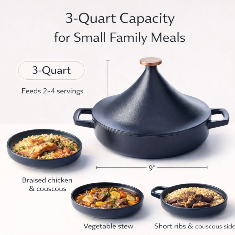 Alva Cookware Moroccan 3 QT Tagine Pot with conical lid for slow-cooked flavorful stews and traditional Moroccan cuisine