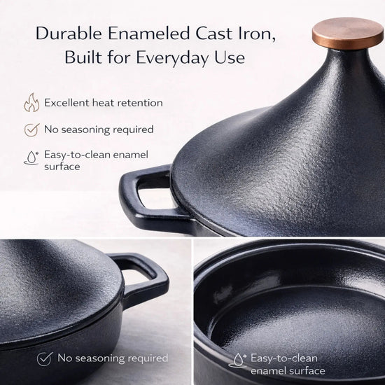 Alva Cookware Moroccan 3 QT Tagine Pot with conical lid for traditional slow cooking and flavorful dishes.