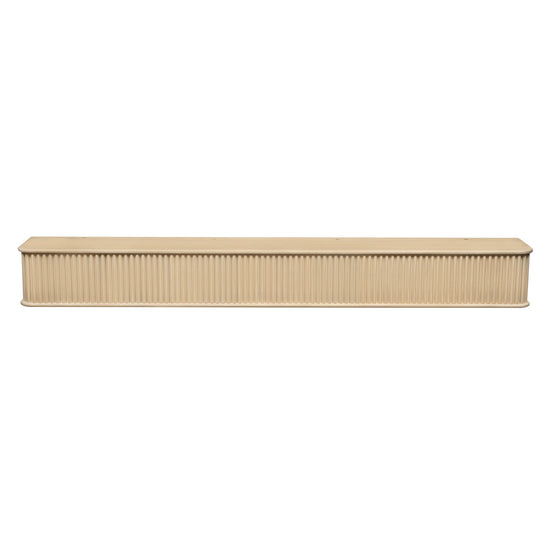 Natural wood fluted fireplace mantel shelf by Dogberrycollections, showcasing detailed fluted design and smooth wood finish.