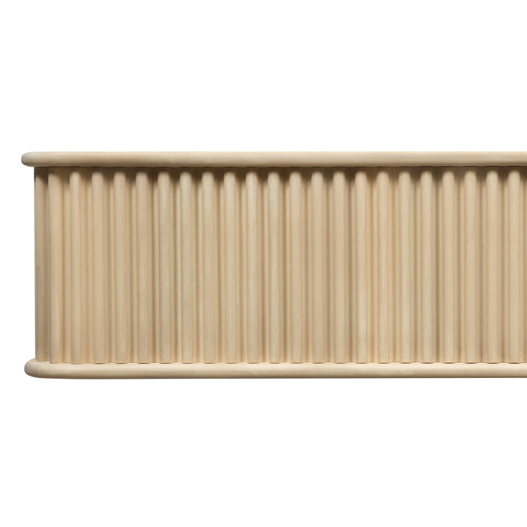 Natural wood fluted fireplace mantel shelf by Dogberrycollections, showcasing detailed fluted design and smooth finish.