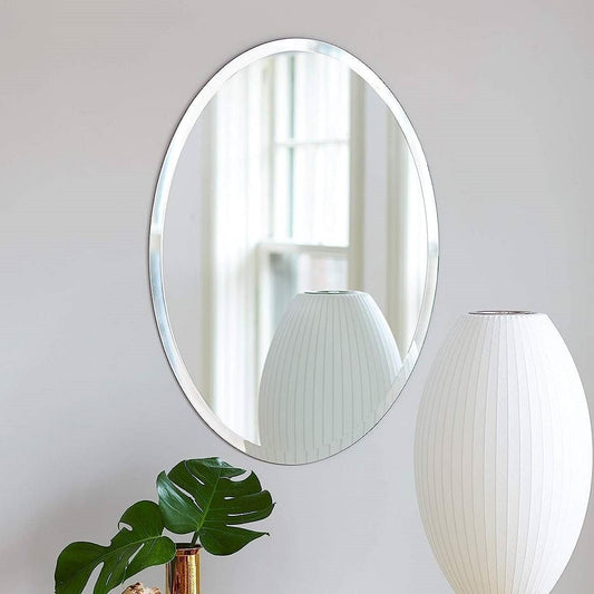 Oval Frameless Beveled Vanity Wall Mirror | Modern Home & Kitchen