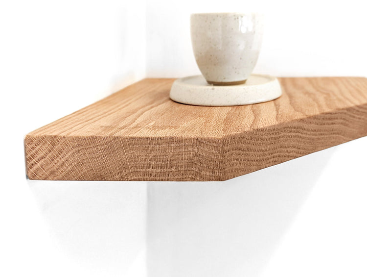 Floating Corner Shelf with Straight Edge in Oak