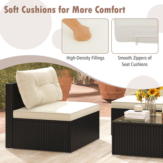 Black wicker outdoor patio furniture set with 5 pieces, including chairs and a table, ideal for outdoor lounging and entertaining.