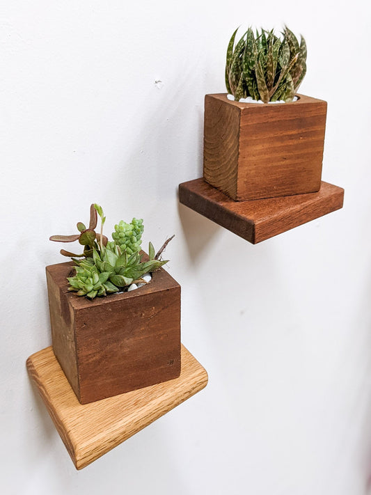 Small rhombus mahogany display shelf by NookWoodworking, geometric wall shelf mounted on a wall with a smooth finish.