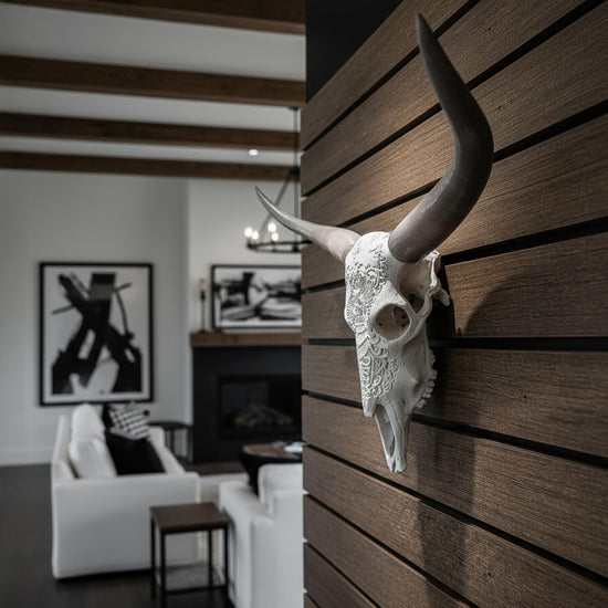 Lightweight faux steer skull and bull horns wall decor from Active Doodie Gear®, showcasing Western Southwest style in two sizes.
