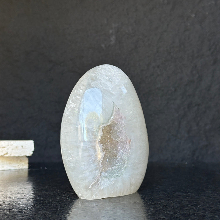 Large Uruguayan Quartz Geode Egg – Polished Statement Crystal Sculpture