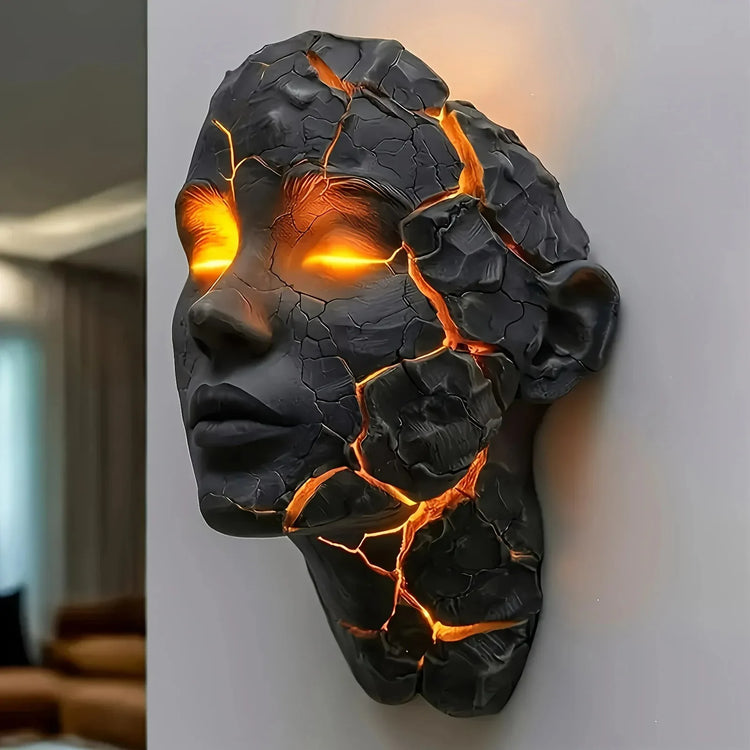 Cracked Face Wall Light | Illuminated Resin Sculpture Wall Decor