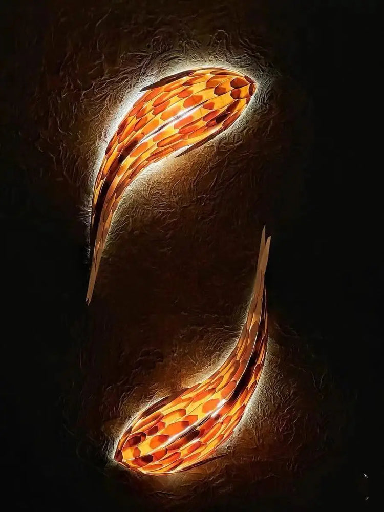 Japanese fish wall lamp sculpture by Dlight Decor, showcasing a decorative wall art piece with illuminated fish design.
