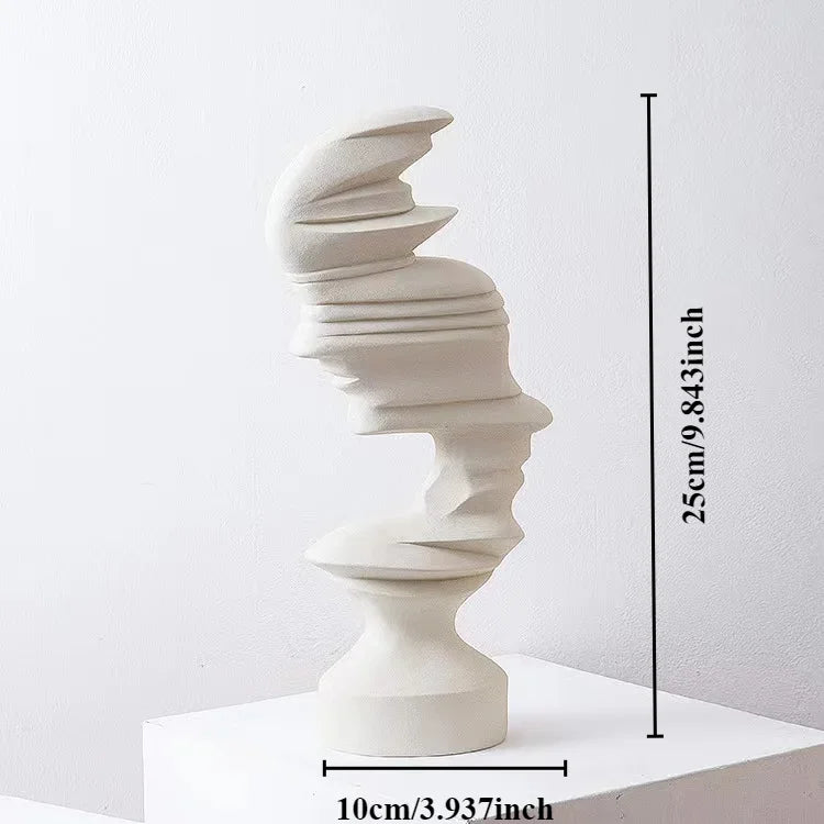 Abstract Face Sculpture — Stacked Fragmented Human Head Statue, 25cm