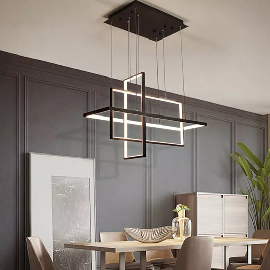 Dlight Decor sleek LED rectangular pendant chandelier light ideal for kitchen, dining, living room, or bedroom decor.