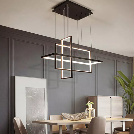 Dlight Decor sleek LED rectangular pendant chandelier light ideal for kitchen, dining, living room, or bedroom decor.