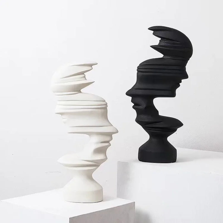 Abstract Face Sculpture — Stacked Fragmented Human Head Statue, 25cm