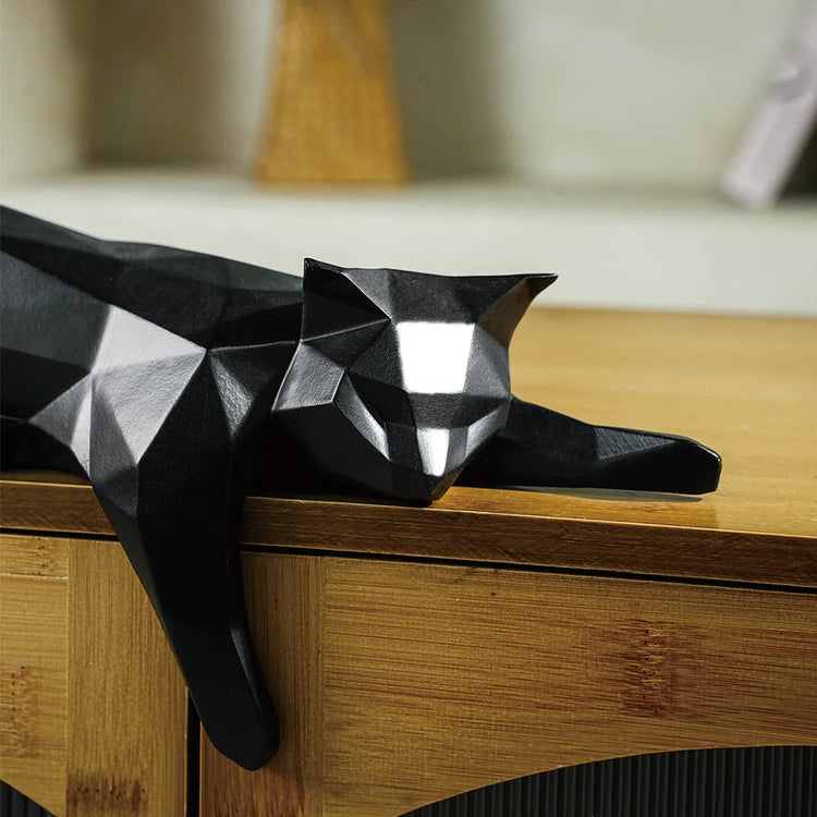 Geometric Cat Sculpture | Modern Resin Cat Figurine for Shelf or Desk
