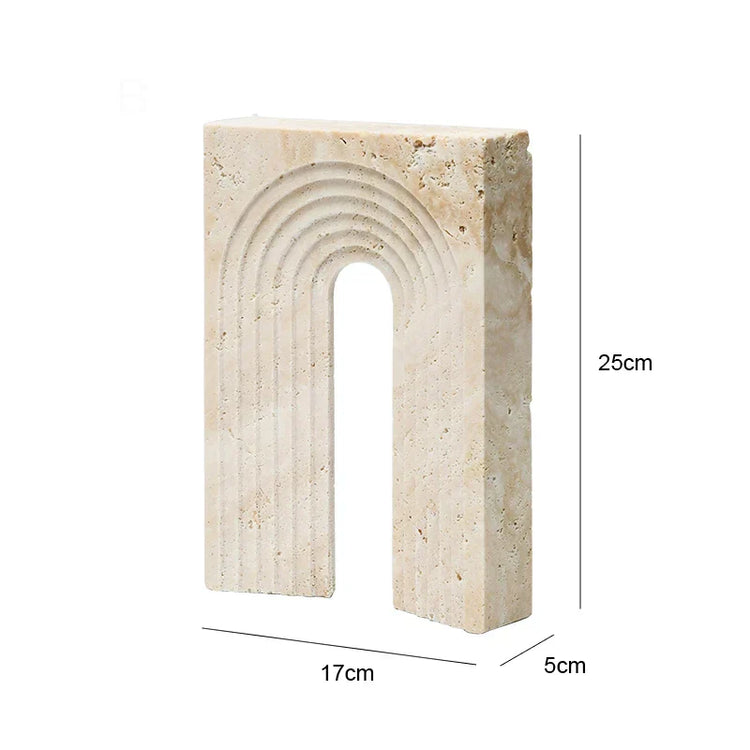 Decorbites archway-shaped travertine sculpture figurine for home decor, featuring a smooth, natural stone finish and elegant design.