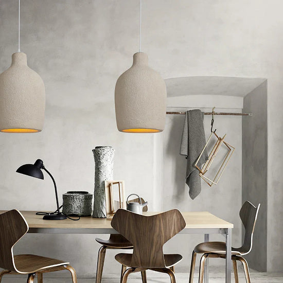 Modern LED chandelier with cement hanging fixture by DECORBITES, showcasing a sleek, contemporary lighting design for stylish interiors.