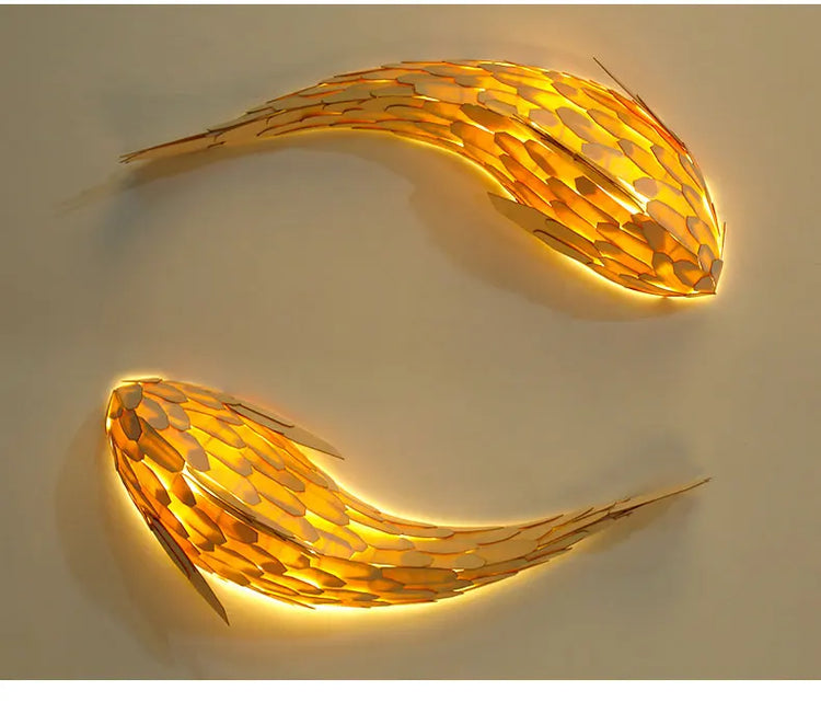 Japanese fish wall lamp sculpture by Dlight Decor, modern wall art featuring a sleek fish design for home decor.