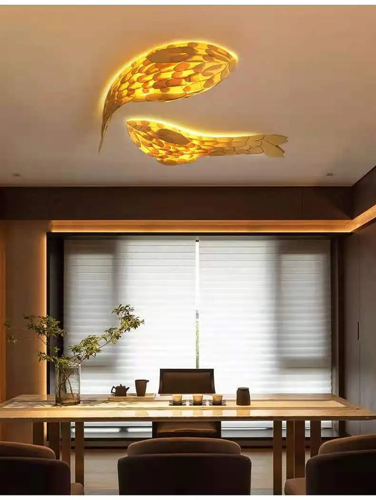 Japanese fish wall lamp sculpture by Dlight Decor, a modern wall art piece featuring a sleek fish design for home decor.