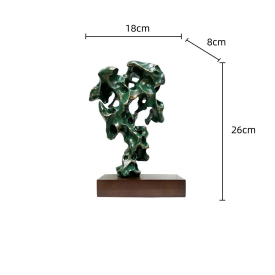 Green Taihu stone coral resin sculpture by Decorbites, an abstract modern home decor figurine with intricate coral-inspired design.