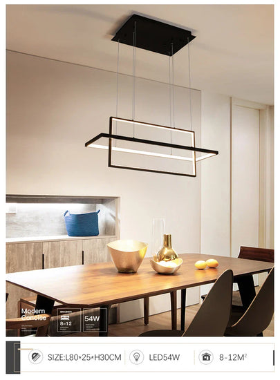 Dlight Decor sleek LED rectangular pendant chandelier light for kitchen, dining, living room, or bedroom decor.