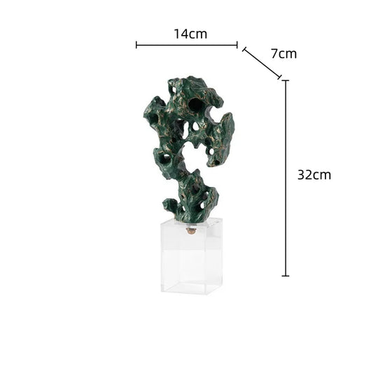 Green Taihu stone coral resin sculpture by Decorbites, modern abstract home decor figurine, decorative accent piece.