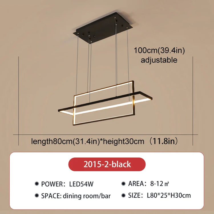 Dlight Decor sleek LED rectangular pendant chandelier light for kitchen, dining, living room, or bedroom decor.