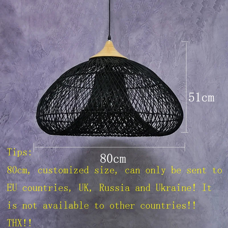 Vintage handmade rattan pendant lamp by Dlight Decor, Japanese style lighting fixture for kitchen island or dining room decor.