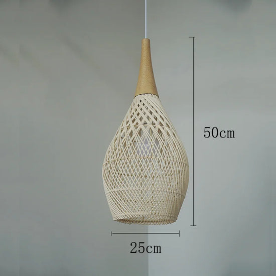 Vintage handmade rattan pendant lamp by Dlight Decor, Japanese-style lighting for kitchen island or dining room decor.