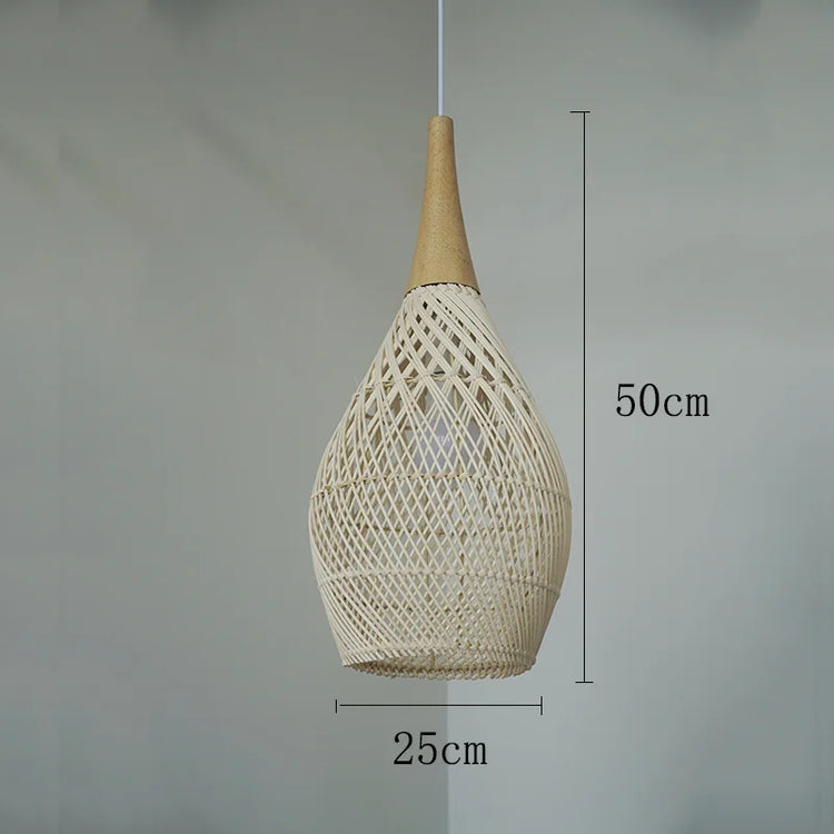 Vintage handmade rattan pendant lamp by Dlight Decor, Japanese-style lighting for kitchen island or dining room decor.