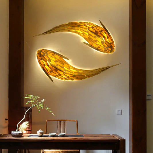 Japanese fish wall lamp sculpture, Dlight Decor light decor featuring a modern fish wall art design for home decoration.