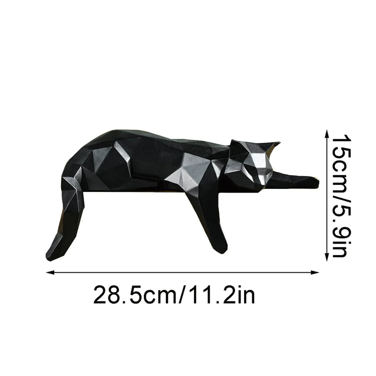 Geometric Cat Sculpture | Modern Resin Cat Figurine for Shelf or Desk