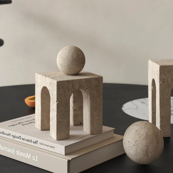 Decorbites archway-shaped travertine sculpture figurine for home decor, featuring a smooth, natural stone finish and elegant design.