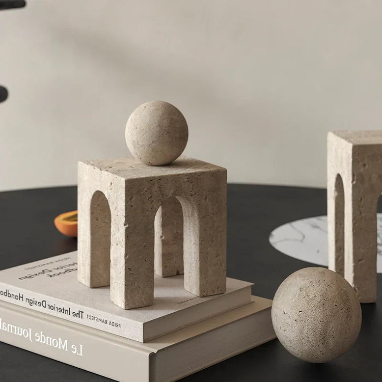 Decorbites archway-shaped travertine sculpture figurine for home decor, featuring a smooth, natural stone finish and elegant design.
