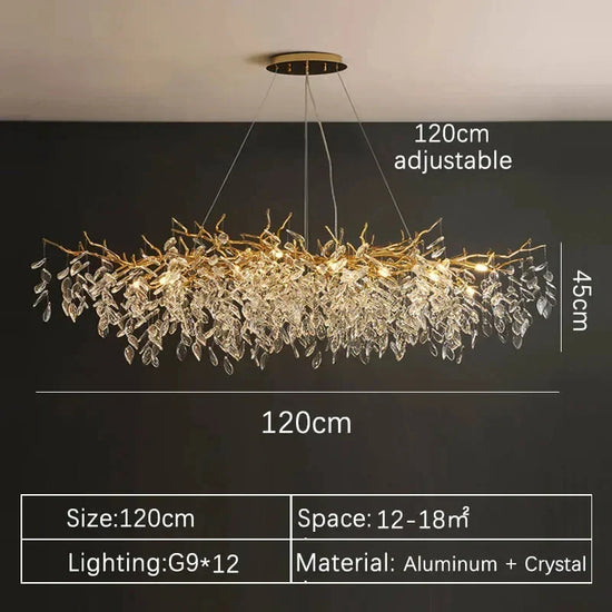Gold crystal LED chandelier by DECORBITES with sparkling crystals and elegant lighting design.