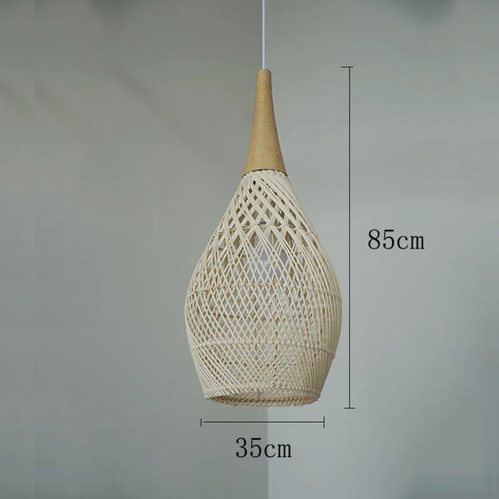 Vintage handmade rattan pendant lamp by Dlight Decor, Japanese-style lighting fixture for kitchen island or dining room decor.