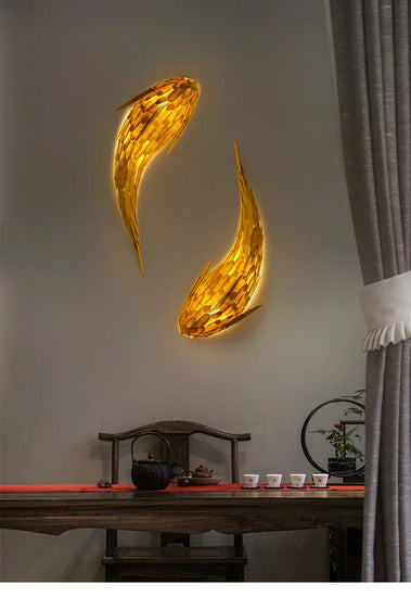 Japanese fish wall lamp sculpture by Dlight Decor, featuring a graceful fish design for modern wall art decor.