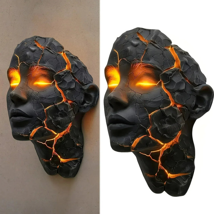 Cracked Face Wall Light | Illuminated Resin Sculpture Wall Decor