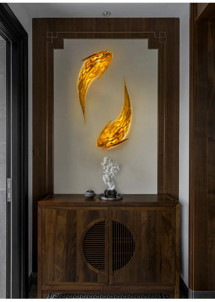 Japanese fish wall lamp sculpture by Dlight Decor, decorative wall art featuring a sleek fish design in light decor style.