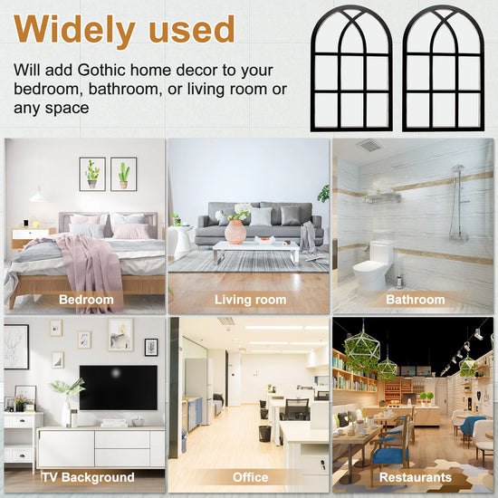2Pcs Vintage Rustic Arched Window Wall Mirrors – Decorative Acrylic Wall Decor for Home
