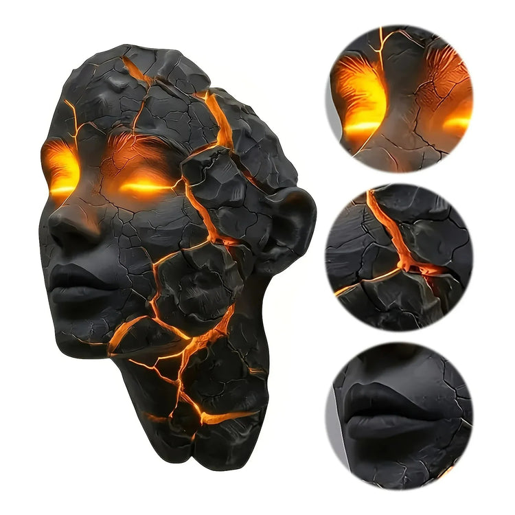 Cracked Face Wall Light | Illuminated Resin Sculpture Wall Decor