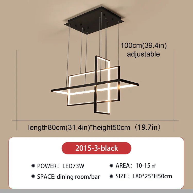 Dlight Decor sleek LED rectangular pendant chandelier light ideal for kitchen, dining, living room, and bedroom decor.
