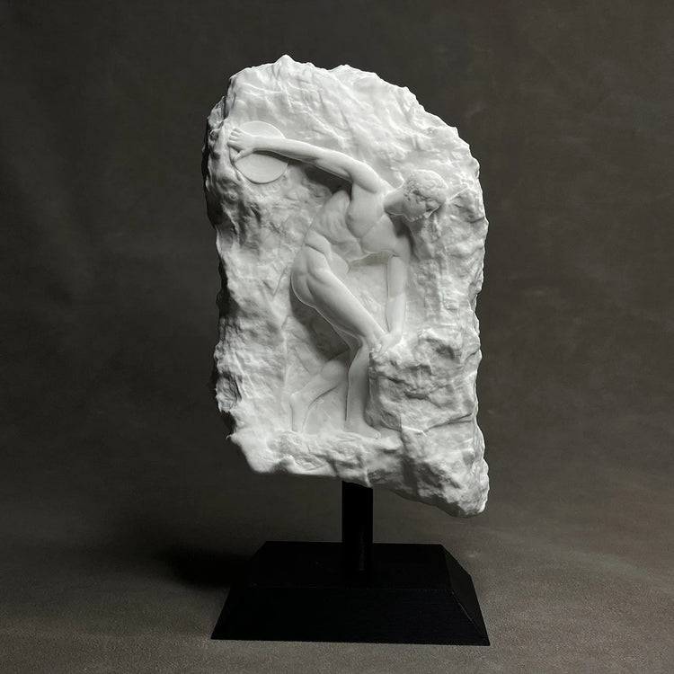 Nude sculpture of a discus thrower by Decorbites, artistic home decor figurine showcasing athletic pose and detailed craftsmanship.
