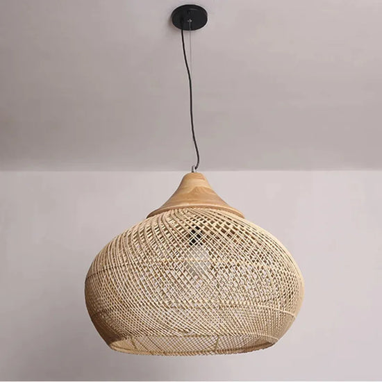 Vintage handmade rattan pendant lamp by Dlight Decor, Japanese style lighting for kitchen island and dining room decor.