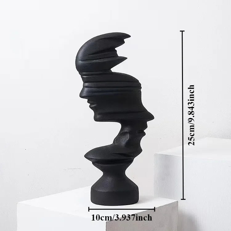 Abstract Face Sculpture — Stacked Fragmented Human Head Statue, 25cm