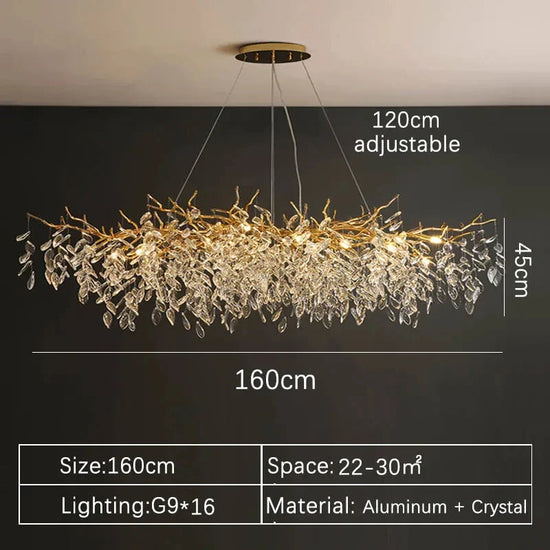 Gold crystal LED chandelier by DECORBITES with sparkling crystals and elegant design, perfect for luxurious interior lighting.