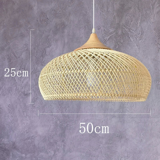 Vintage handmade rattan pendant lamp by Dlight Decor, Japanese-style lighting for kitchen island or dining room decor.
