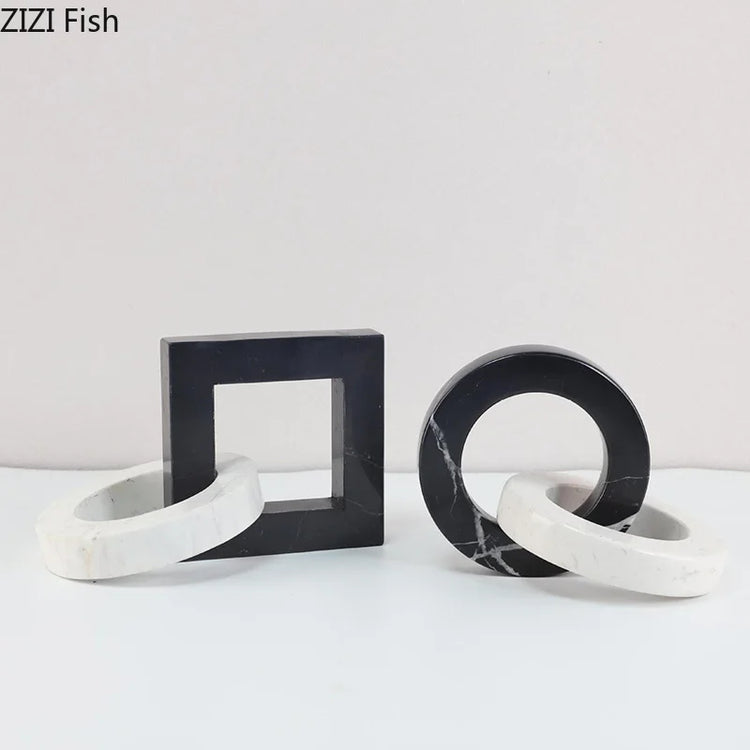 Decorbites geometric knot sculpture desk decor featuring an abstract square ring design, modern desk ornament for office or home.