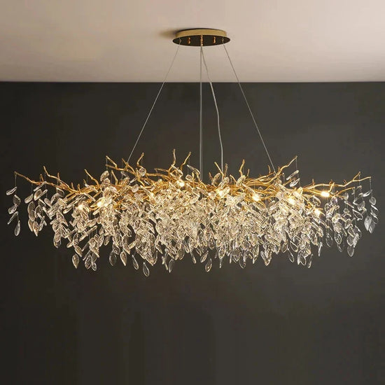 Gold crystal LED chandelier by DECORBITES featuring sparkling crystals and elegant lighting for luxurious home decor.
