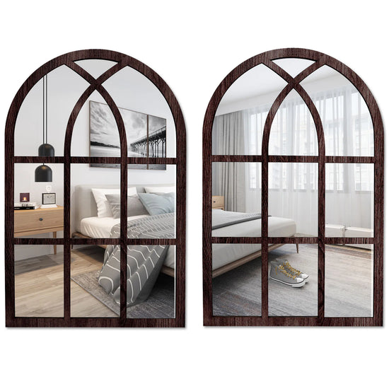 2Pcs Vintage Rustic Arched Window Wall Mirrors – Decorative Acrylic Wall Decor for Home